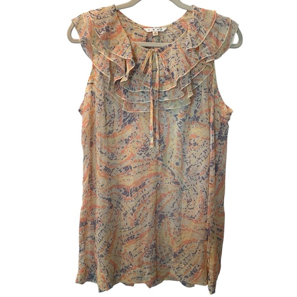 CABI | Flashback Sheer Tunic Ruffle Tie Neck Sleeveless Top | Large | Style 837 - Picture 1 of 13